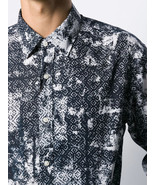 Michael Kors All Cotton Geometric Print Long Sleeve Shirt Midnight Blue-... - $700.32 MXN