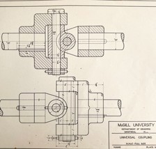 McGill University Universal Coupling 1965 Mechanical Drawing Print DWEE12 - £23.97 GBP