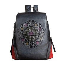 Retro First Layer Cow Leather Backpack Women Bag 2022 New Handmade Embossing  La - £100.74 GBP