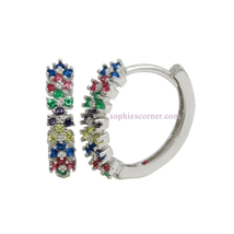 Multi Color Gemstone Cluster Huggie Hoop Earrings in Solid Sterling Silver - £36.02 GBP