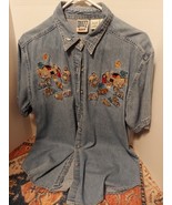 Vtg Quizz New York Button Up Shirt Women&#39;s Sz L Embroidered Denim Shirt ... - $558.87 MXN