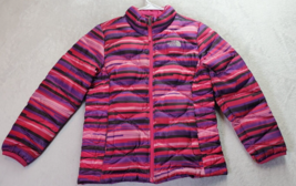 The North Face 550 Down Puffer Coat Girls Medium Multi Striped Pockets Full Zip - £33.37 GBP