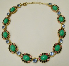 J CREW Statement Necklace Cabochon Gold Tone Green Blue Pink Black Crystal 20" - £27.93 GBP