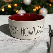 Rae Dunn Pet Bowl &quot;Happy Howliday&quot;  Pet Ceramic Bowl Red Interior 5.5&quot; NEW - £19.20 GBP
