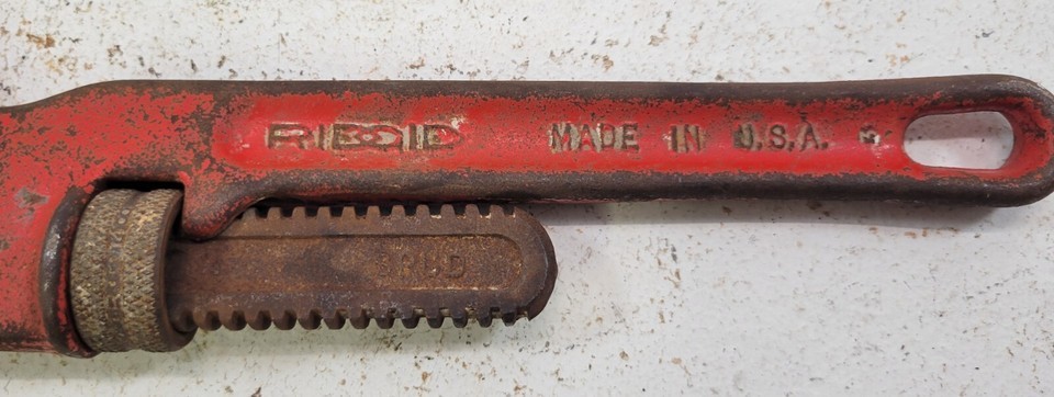 *PV42) Vintage 11" Ridge Tool Rigid Spud Adjustable Smooth Jaw Pipe Wrench USA Item image 9