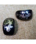 Vintage Siam Sterling Silver 925 Niello Goddess Black Enamel Pair Clip E... - €29,83 EUR