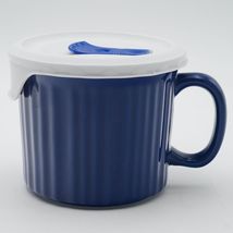 Corning Ware 20 oz Stoneware Blue Soup Mug with Vented Seal Lid - £15.57 GBP