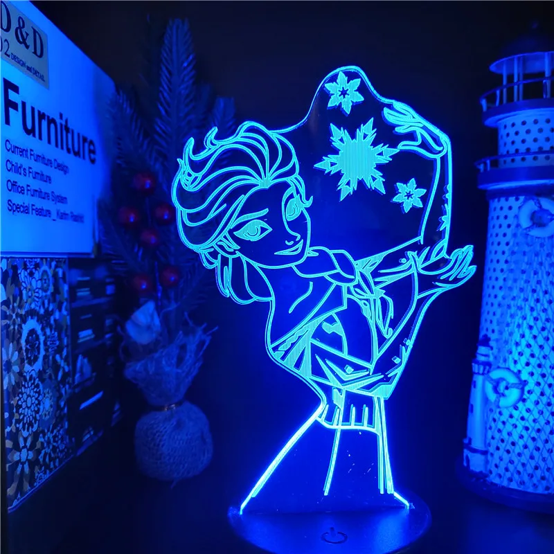 Frozen Princess 3D Visual Lamp Anna Elsa Olfa Figurine LED Night Light A... - $18.20+