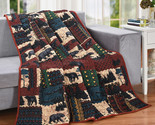 Rustic Forest Black Bear By Pine Trees Forest Cozy Plush Quilted Throw B... - £31.96 GBP