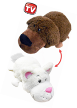 FlipaZoo 16&quot; Plush 2-in-1 Pillow - Chocolate Labrador Transforming To White Cat - £21.72 GBP