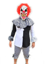 Mens Clown Costume For Halloween Party Black and White with Mask CURLY RED - $26.99