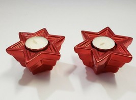 Red Star Tealight &amp; Taper Candle Holder Stacked Shape 2 pc Set - £6.40 GBP
