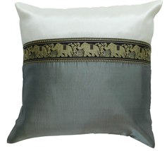 grey Cushion Pillow Case Elephant 40x40cm/15.5x15.5in Thai Silk Bed Sofa  - £7.18 GBP