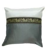 grey Cushion Pillow Case Elephant 40x40cm/15.5x15.5in Thai Silk Bed Sofa  - $8.99