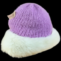 Aris Pink Lavender Beanie White Womens Winter Knit And Faux Fur Cuff - $470.23 MXN