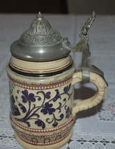 Small Vintage German Stein w Lid, 6.6” Tall, floral - $35.00