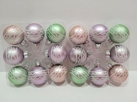 (16) Christmas MINI Pastel Pink Lavender Aqua Plastic Ball Tree Ornaments Decor  - £17.45 GBP