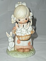 Homco Figurine Girl w Bunnies Ceramic Bisque Country Easter Shelf Display #1444 - £8.70 GBP