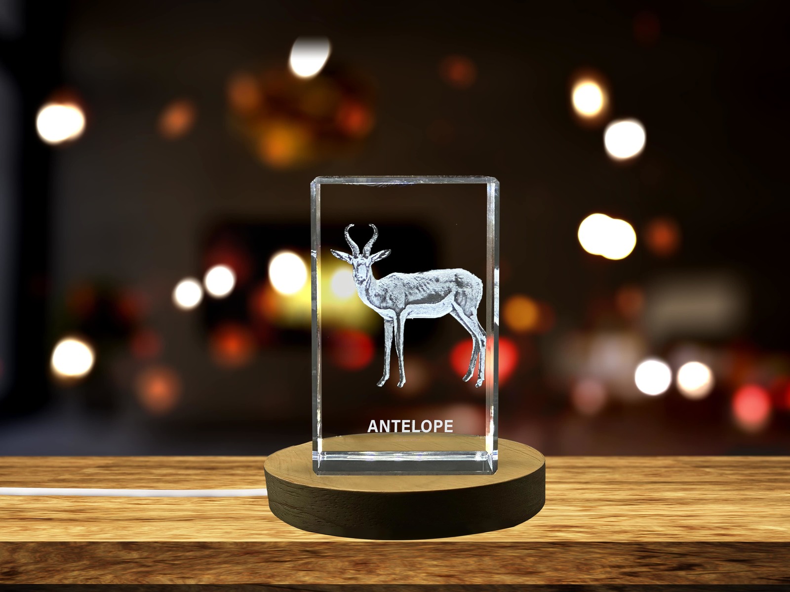 LED Base included | Unique 3D Engraved Crystal with Antelope Design - Perfect