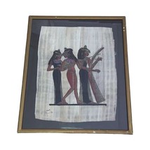 Vintage Framed Art Papyrus Egyptian Hand Maidens Nefertari Signed 13.5&quot;x16&#39; - £51.94 GBP