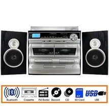 Trexonic 11BS 3-Speed Turntable Dual Cassette CD Player w USB SD AUX Blu... - $150.57