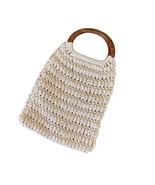 Universal Thread Crochet Bag Wood Handles Cream Macrame Beige Woven Summ... - $173.35 MXN