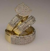 2Ct Rotondo Diamanti Finti Fidanzamento Trio Anello 14K Placcato Oro Giallo - £131.32 GBP