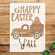 Happy Easter Y&#39;all Stencil Pattern for Wood and Fabric, Vintage Truck De... - $14.69+