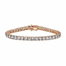Brillante Asscher Corte Diamante Imitación 14K Chapado en Oro Rosa Tenis Pulsera - £282.10 GBP