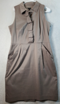 Ann Taylor Shirt Dress Women Size 12 Brown Cotton Sleeveless Collar Button Front - £16.86 GBP