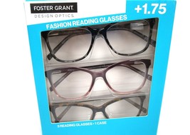 Foster Grant +1.75 Fashion Reading Glasses 3-Pack UVA-UVB Lens Protection - £17.93 GBP