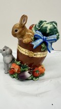 CWC Happy Easter Bunnies Spring Vegetables Hinged Ceramic Trinket Box - £22.63 GBP