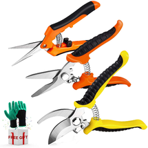 3 Pack Garden Pruning Shears Set  Stainless Steel Blades with Gardening Gloves - £17.25 GBP
