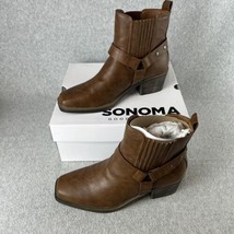 Sonoma Ankle Boots Women Size 6 Western Block Heel Brown Faux Leather New - £31.41 GBP