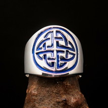 Excellent crafted Men&#39;s Ring blue Celtic Knot Cross in Circle - Sterling Silver - £46.50 GBP