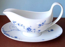 Wedgwood Harmony Gravy Sauce Boat &amp; Underplate England White/Blue NEW No... - $59.90