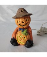 VTG Halloween Night Light Scarecrow Pumpkin Jack-o-lantern Brown Ceramic... - $19.79