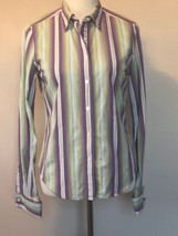 Euc Robert Graham Button Front Purple Green Striped Cuffed Shirt Sz 6 - £28.87 GBP