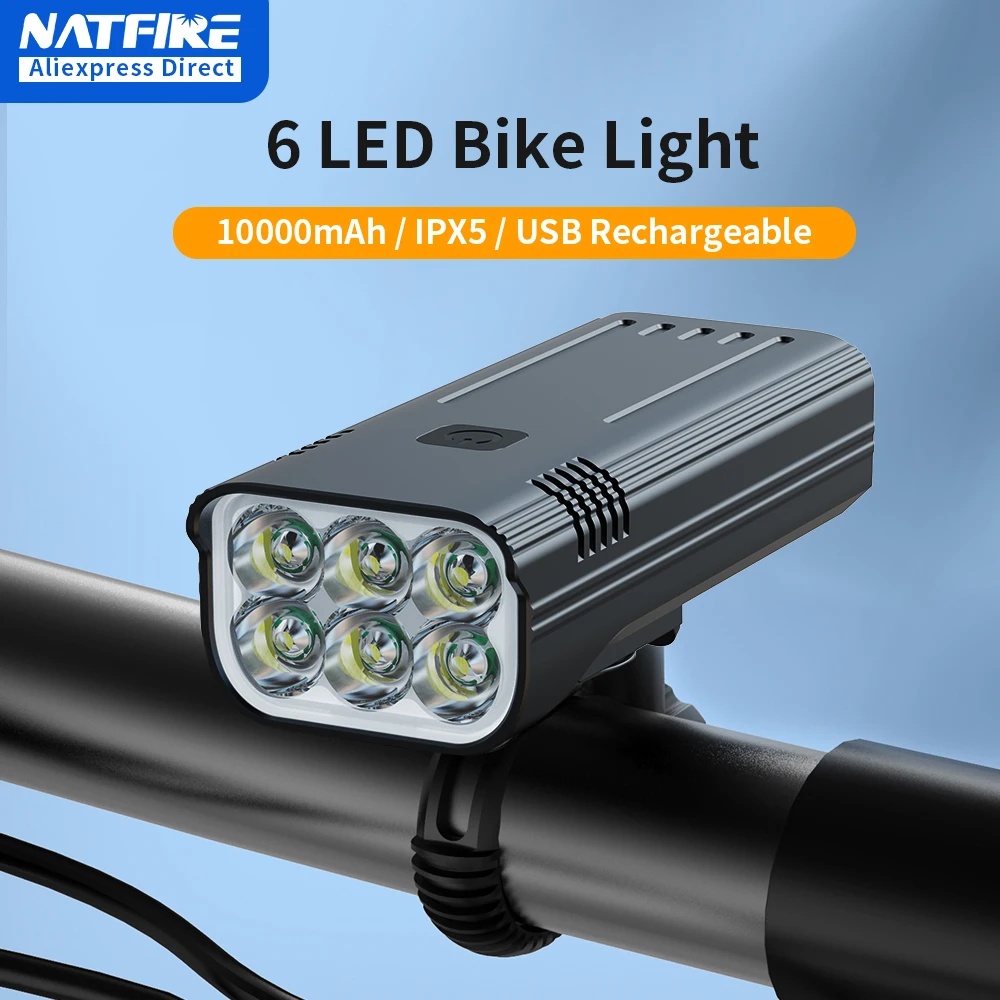 NATFIRE 6LED 10000 mAh Bike Light Rainproof USB Rechargeable LED Bicycle Light - £8.29 GBP+