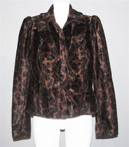 INC Leopard Faux Fur Large Ruffle Zipper Front Faux Buttons Lined Jacket Wm&#39;s L - £28.05 GBP