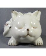 Porcelain White Cat Figurine VTG Hand Painted with Gold Accents &amp; Bow 7 ... - £12.32 GBP