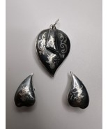 Vintage Sterling Silver Siam Necklace Pendant 4.7cm Earring 2.8cm Set - $77.05 CAD
