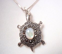 Mother of Pearl Marcasite Turtle Pendant 925 Sterling Silver - $20.69