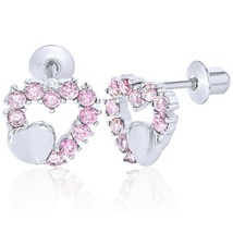 0.20ctw Round Pink Sapphire Heart Stud Earrings Screw Back 14K White Gold Over - £40.23 GBP
