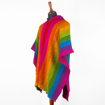 Llama Wool Rainbow Mens Womans Unisex Hooded Poncho Ethnic Tribal Boho Festival - £55.78 GBP