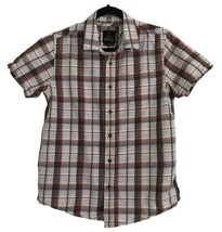 PRANA Mens Shirt Brown Rust TAMRACK Short Sleeve Button Up Plaid Sz Small - $12.47