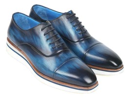 Paul Parkman Mens Shoes Oxfords Blue Captoe Calfskin Casual Handmade 187... - $329.99