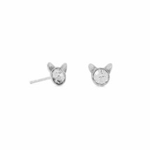 4mm Tiny Polished Crystal Kitty Cat Face Stud Earrings Bridal Gift 14K White GP - £38.40 GBP