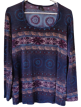 Lucca Multicolor Geo Print Stretch Knit Pullover Shirt Top Sz L Chest 42... - £7.09 GBP