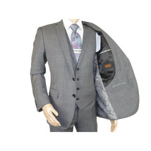 Men's Apollo King 3 piece Vested Business Suit Vested SL203 Gray Textured image 5